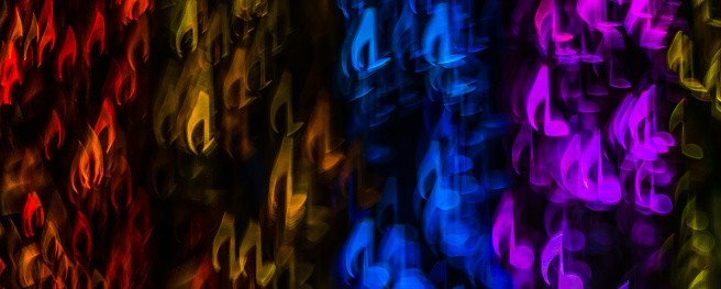 Night lights bokeh shaped sheet music, defocused bokeh light, blurred bokeh, bokeh light background, soft fractal, abstraction