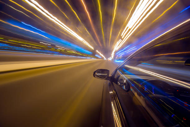 istock View from Side of Car moving in a night city 687310424