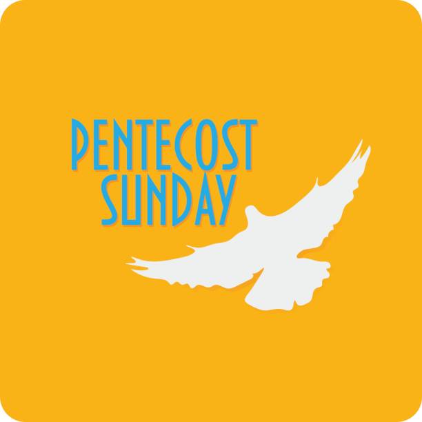 Illustration with a dove silhouette: Christian holiday of Pentecost also known as Whitsun, Whitsunday, Whit Sunday or just Whit. Illustration with  a dove silhouette: Christian holiday of Pentecost also known as Whitsun, Whitsunday, Whit Sunday or just Whit. Pigeon silhouette with text Pentecost Sunday. whitsun stock illustrations