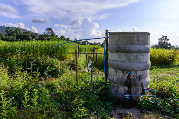 istock Water tank for plumbing system from cataract in countryside. 687316368