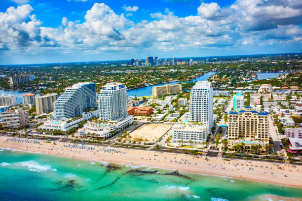 strand-hotels in fort lauderdale - fort lauderdale aerial view city florida stock-fotos und bilder