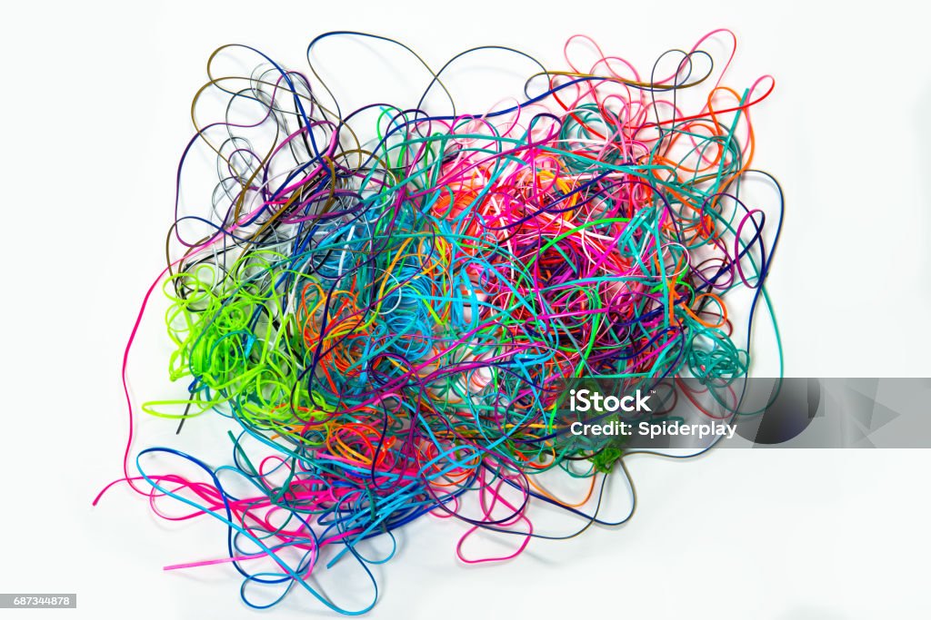 Tangled Lanyard Strings A wad of colorful tangled lanyard strings. String Stock Photo