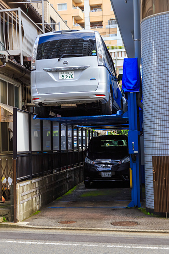 Tokyo, Japan - October 19, 2016: Automatic car parking systems enable to optimize space in crowded cities in Shinagawa District, Tokyo, Japan.