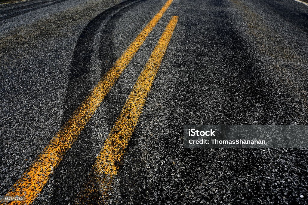 Crossing the Double Yellow!! The evidence left  after the auto accident. Crash Stock Photo