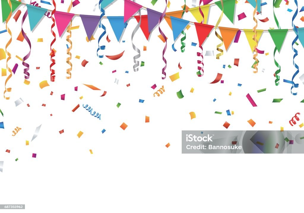 Banderas fiesta con confeti y serpentina - arte vectorial de Celebración - Ocasión especial libre de derechos
