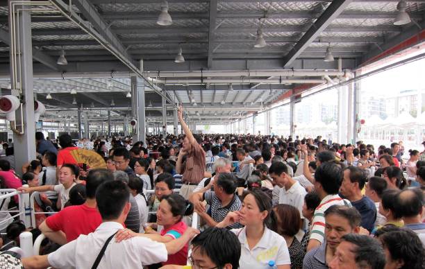 Crowds of people in queue in World Expo 2010. "r"n"t"t"t"t"t wangfujing stock pictures, royalty-free photos & images