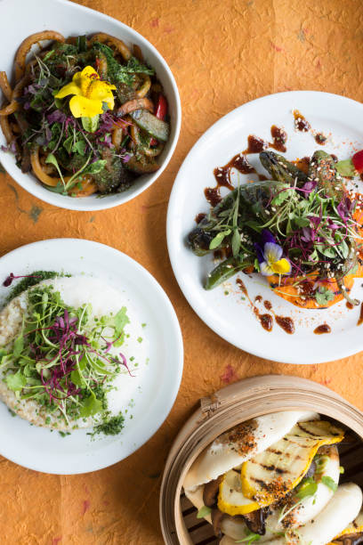 istock Overhead Shot of Vegetarian Dishes 687359696