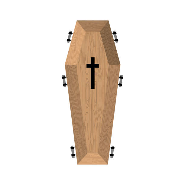istock Coffin isolated. Wooden casket on white background. Religion object 687360620
