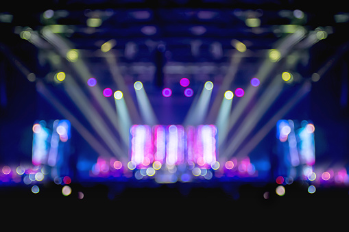 Blurred background,Bokeh lighting in concert with audience ,Music showbiz concept