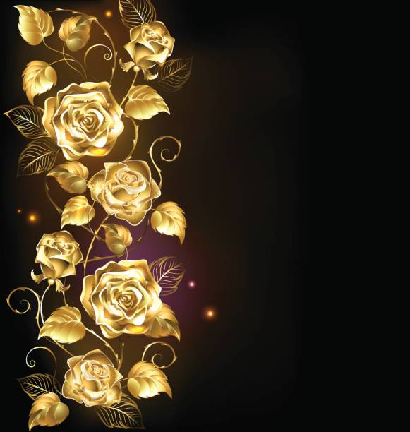 twisted gold rose twisted gold roses on a black background. tin foil barb stock illustrations