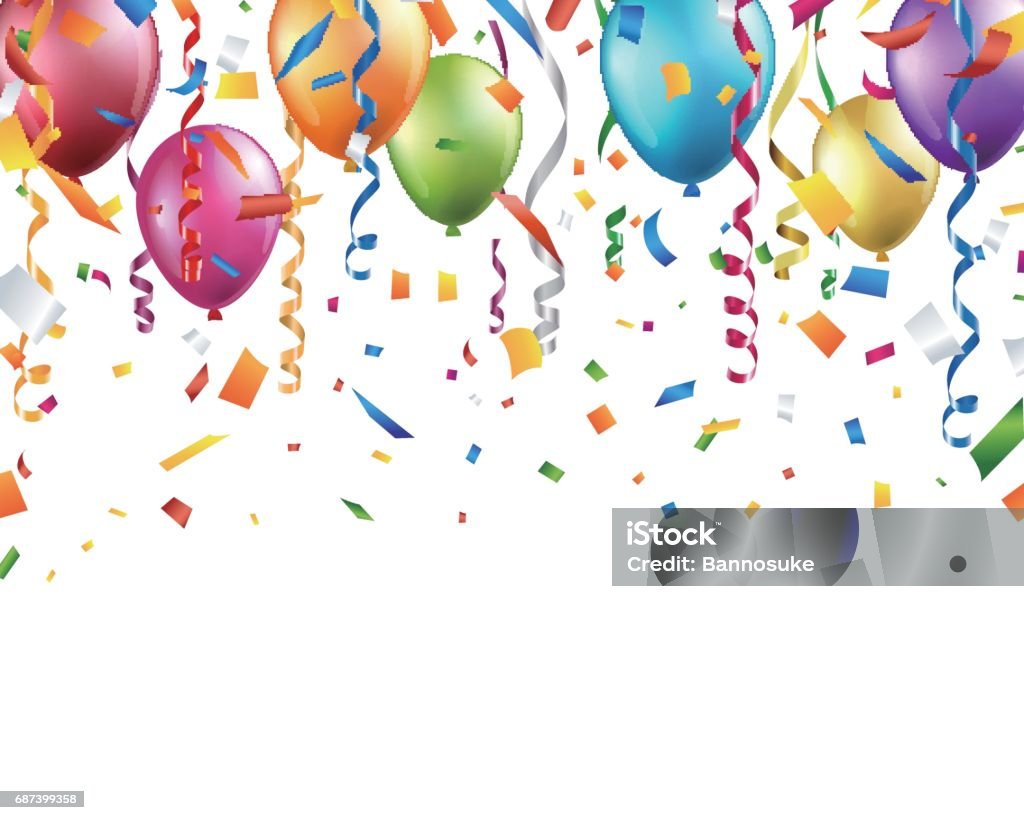 Bunte Luftballons, Konfetti und Luftschlangen auf weißem Hintergrund - Lizenzfrei Luftballon Vektorgrafik