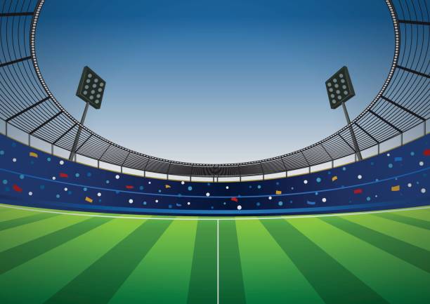 ilustrações de stock, clip art, desenhos animados e ícones de soccer football stadium vector background - stadium