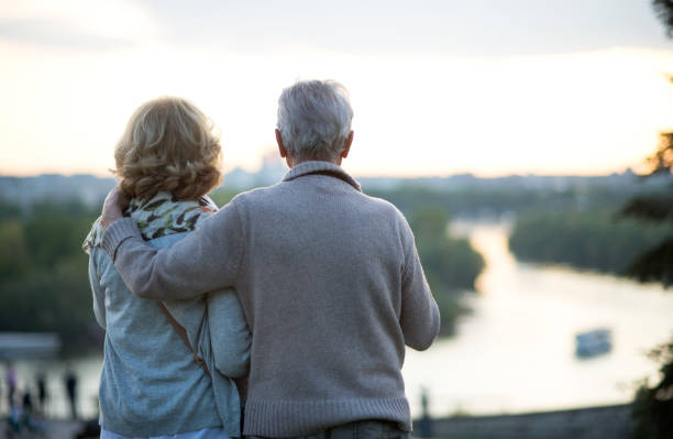 Happy senior couple traveling