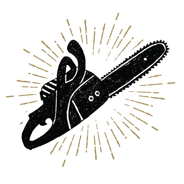 Hand drawn vintage icon with a textured chainsaw vector illustration Hand drawn vintage icon with a textured chainsaw vector illustration. chainsaw stock illustrations