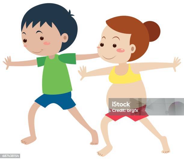 Man And Woman Exercising Stock Illustration - Download Image Now - Adult, Art, Clip - Office Supply