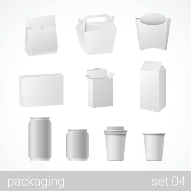 istock Food and drink plastic, metal, paper and carton cardboard package set. Blank white packaging objects isolated on white vector illustration. 687438402