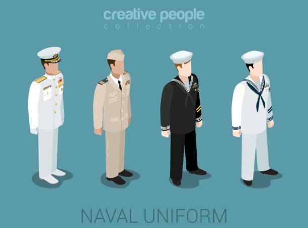 naval wojskowych ludzi w jednolitym płaskim izometrycznym 3d gra avatar profil użytkownika ikona ilustracji wektorowej. marynarz marynarki wojennej floty ncis. kolekcja kreatywnych ludzi. zbuduj swój własny świat. - sailor stock illustrations