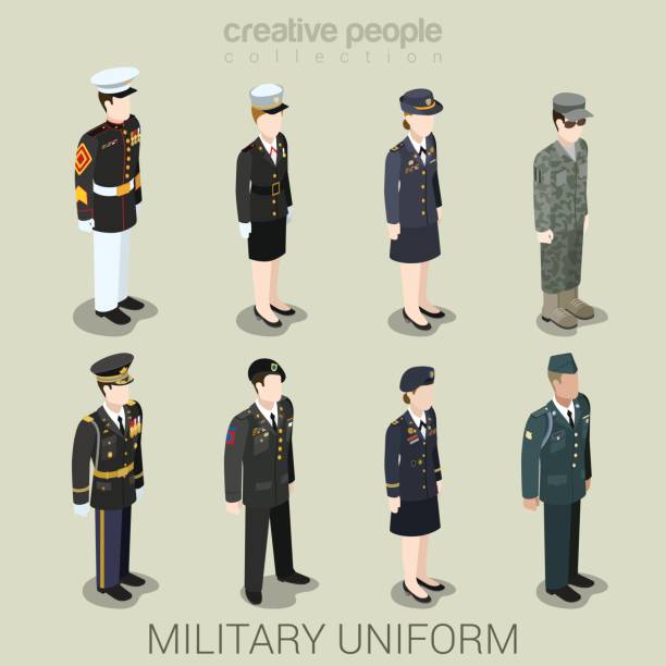 Military army officer commander patrol SWAT people in holiday uniform flat isometric 3d game avatar user profile icon vector illustration set. Creative people collection. Build your own world. Military army officer commander patrol SWAT people in holiday uniform flat isometric 3d game avatar user profile icon vector illustration set. Creative people collection. Build your own world. military uniform stock illustrations