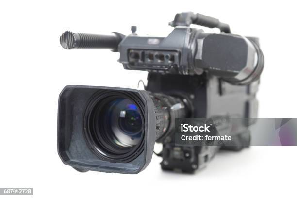 Professional Video Camera For Tv Productions Isolated On A White Background Stock Photo - Download Image Now