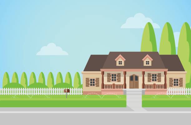 istock Flat style countryside family house with backyard lawn concept. Architecture design elements. Build your world collection. 687447172
