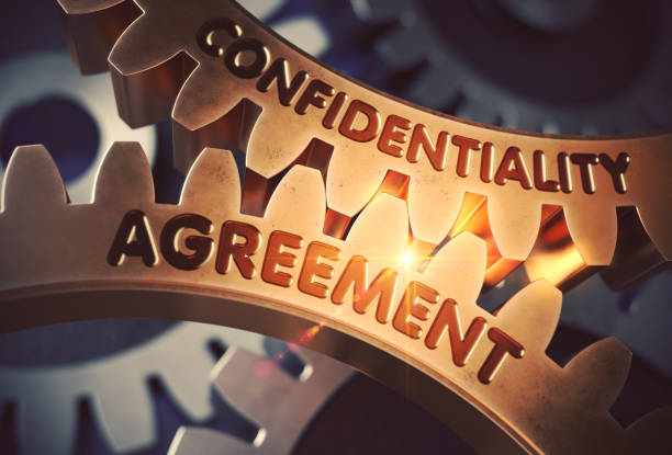istock Confidentiality Agreement on Golden Gears. 3D Illustration 687458502