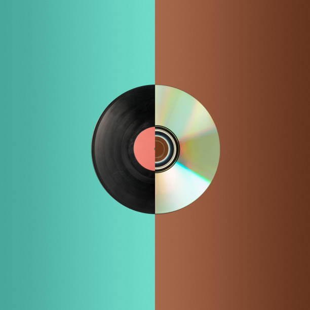 The collage from cd and partial vinyl record. The concept of old and new technologies