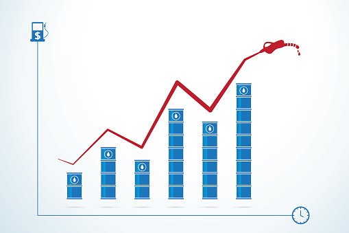 oil barrels and price growth graph, business concept