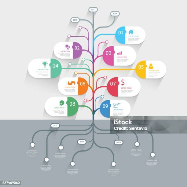 Stylish Tree Timeline Process History Mindmap Business Infographics Template Mockup Web Site Infographic Background Concepts Collection Stock Illustration - Download Image Now