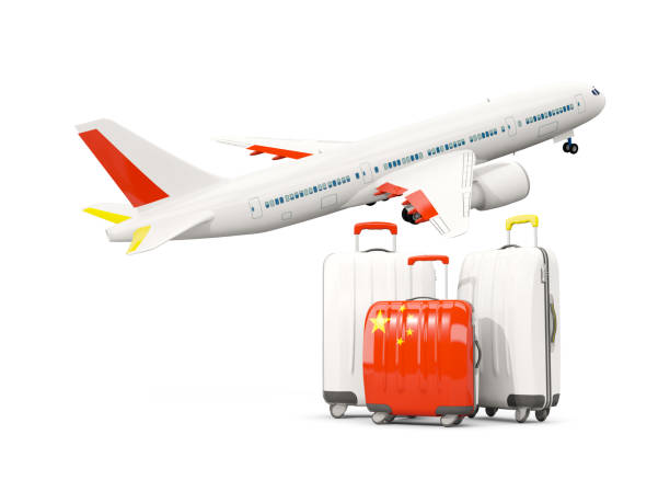 ilustrações de stock, clip art, desenhos animados e ícones de luggage with flag of china. three bags with airplane - suitcase flag national flag isolated on white