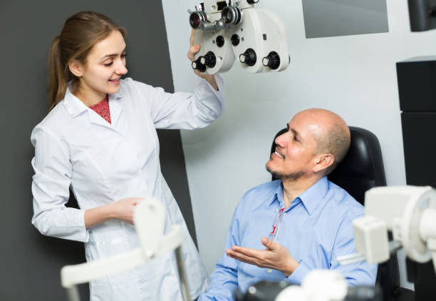 istock Eye examination at clinic 687471970