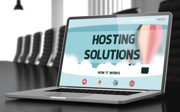 istock Hosting Solutions on Laptop in Meeting Room. 3D 687472266