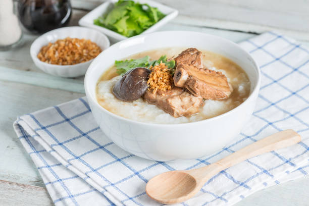 istock Rice porridge boiled pork ribs with shitake mushroom. 687472406