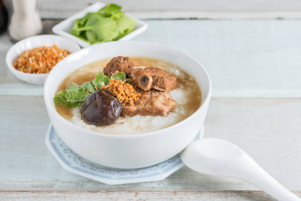 istock Rice porridge boiled pork ribs with shitake mushroom. 687472432