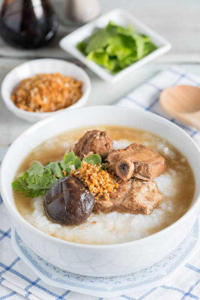 istock Rice porridge boiled pork ribs with shitake mushroom. 687472494