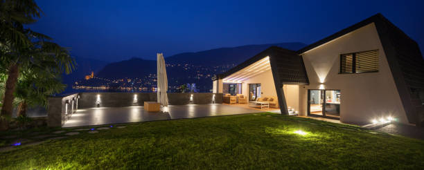 istock Modern villa in the night, outdoor 687475914