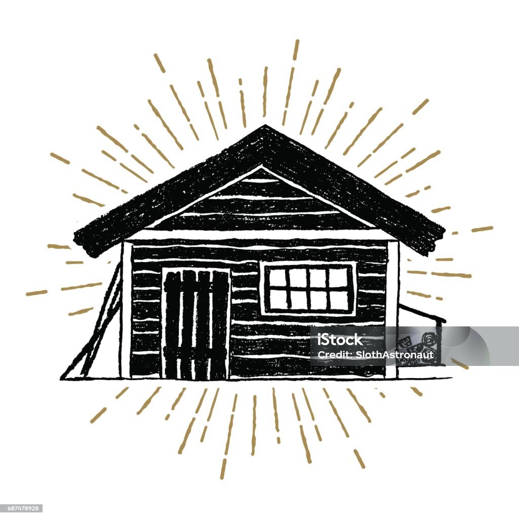Hand drawn icon with a textured wooden cabin vector illustration Hand drawn icon with a textured wooden cabin vector illustration. Log Cabin stock vector