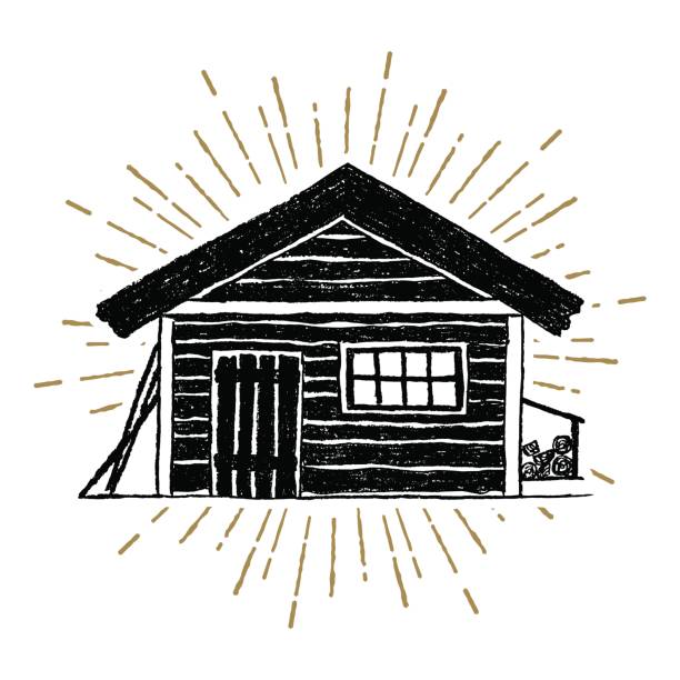 Hand drawn icon with a textured wooden cabin vector illustration Hand drawn icon with a textured wooden cabin vector illustration. hut stock illustrations