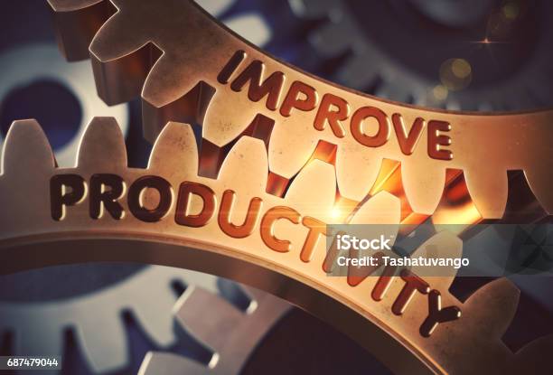 Improve Productivity On The Golden Gears 3d Illustration Stock Photo - Download Image Now