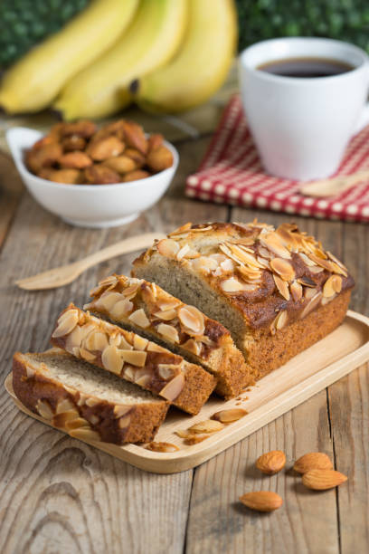 istock Banana cake topping with almond slice. Selective focus. 687479552
