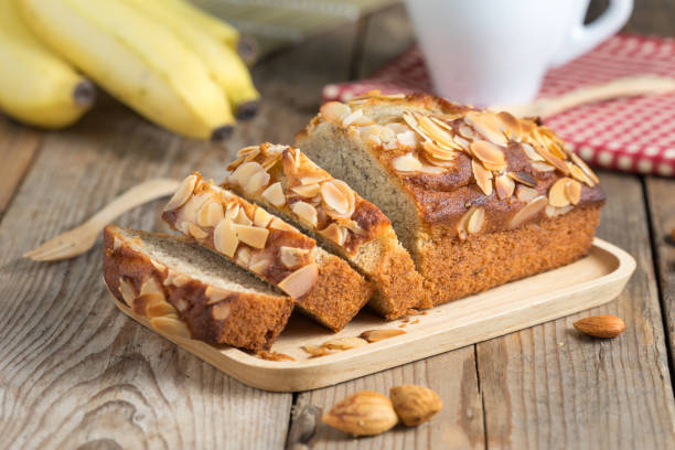 istock Banana cake topping with almond slice. Selective focus. 687479594