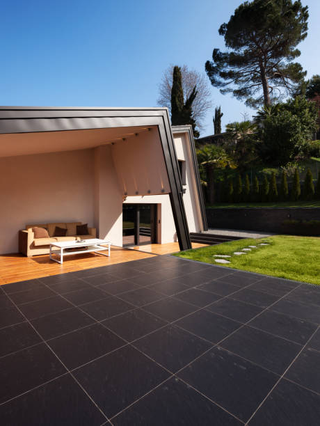 istock Modern villa, exterior with lawn, nobody 687483500