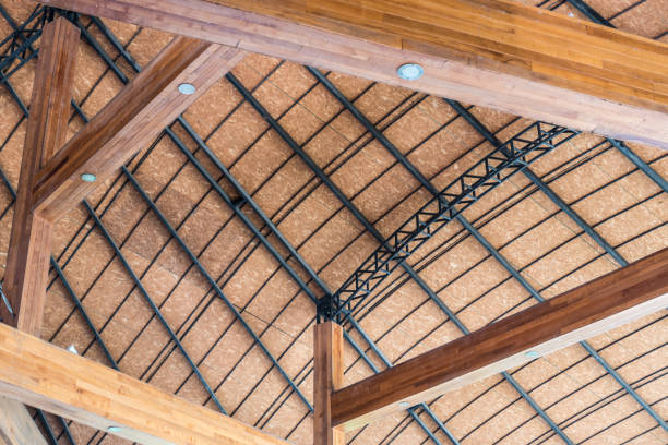 istock Beautiful roof structure with steel and wood 687486638