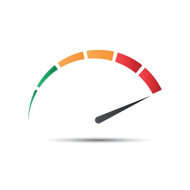 illustrazioni stock, clip art, cartoni animati e icone di tendenza di contagiri vettoriale di colore, icona del tachimetro, simbolo di misurazione delle prestazioni - speedometer odometer dial speed