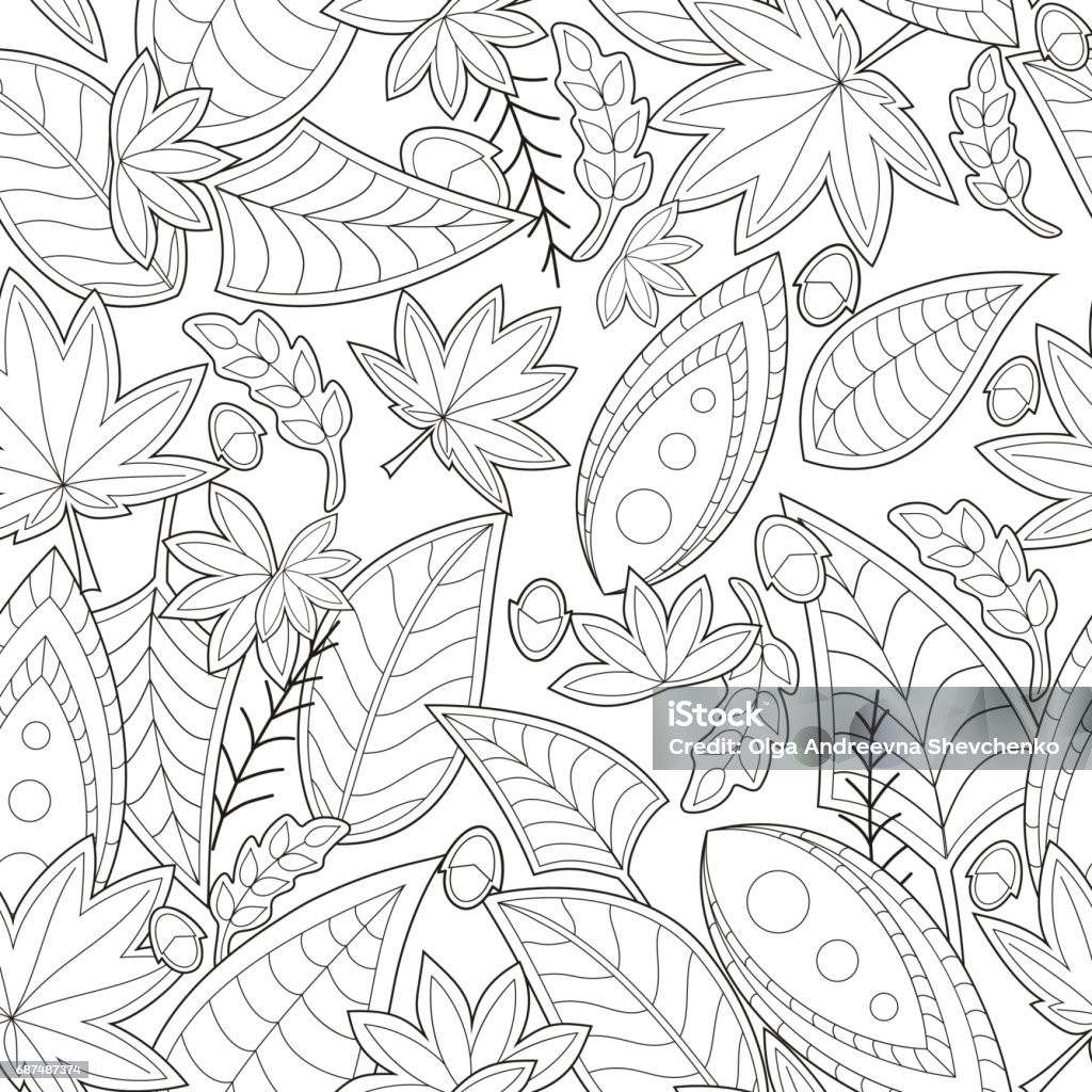 Seamless black and white vector pattern for adult coloring book. Vector elements for design. Good for art therapy and design of wrapping and textile. Autumn stock vector