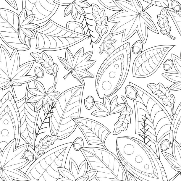 Seamless black and white vector pattern for adult coloring book. Vector elements for design. Good for art therapy and design of wrapping and textile. autumn coloring pages stock illustrations