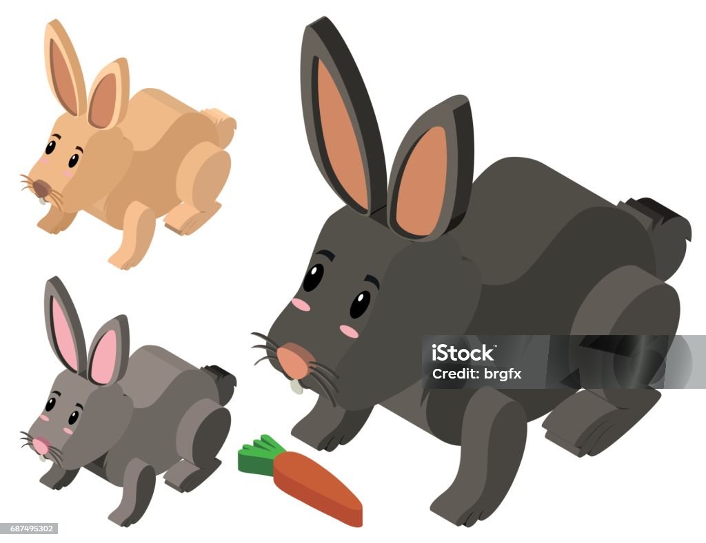 Three Cute Rabbits In 3d Design Stock Illustration - Download Image Now ...