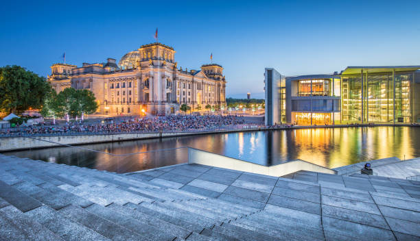 istock Berlin government district with Reichstag and Spree river in twilight, central Berlin Mitte, Germany 687504954