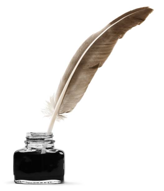 Pen. Feather quill pen and glass inkwell isolated on a white background calligraphy photos stock pictures, royalty-free photos & images