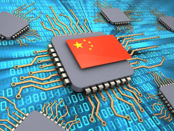 3d computer chips 3d illustration of computer chips over digital background with china flag china digital flag stock pictures, royalty-free photos & images