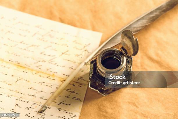 Old Stock Photo - Download Image Now - Quill Pen, Feather, Writing - Activity